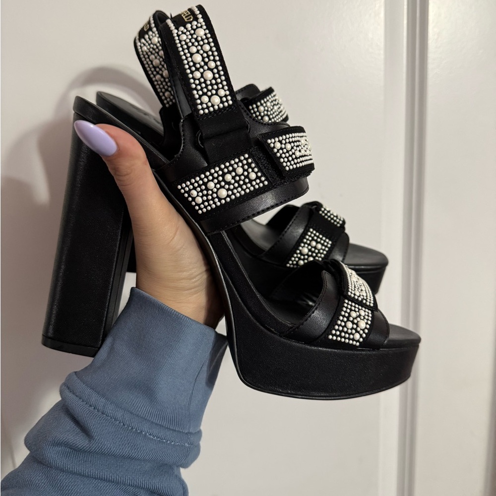 Karl Lagerfeld Black and White Platform Sandals